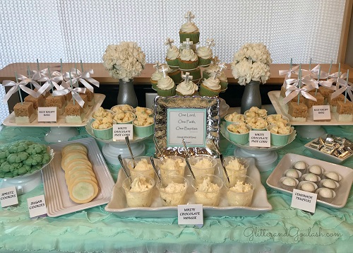 Teal, White & Silver Dessert Table for Baptism